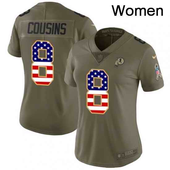 Womens Nike Washington Redskins 8 Kirk Cousins Limited OliveUSA Flag 2017 Salute to Service NFL Jersey